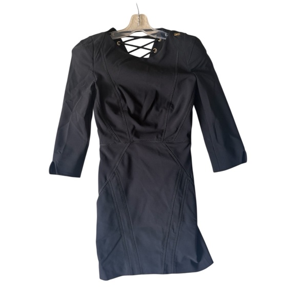 Elisabetta Franchi Bodycon Lace Up Back Cocktail Party Dress S Black Stretch Zip - Picture 2 of 16